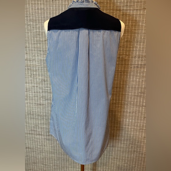 💜 J. Crew Blue & White Stripe Pleated Bib Pop Over Blouse 💜 - Picture 2 of 4